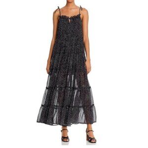 Charlie Holiday Black Polka Dot Tie Strap Tiered Maxi Dress XS